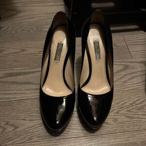 Black Prada patent leather platform heels
